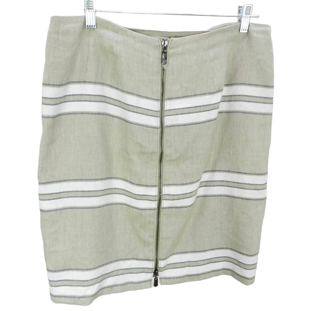Worth New York‎ Pencil Skirt Size 10 Linen Cotton Striped Beige Neutrals
